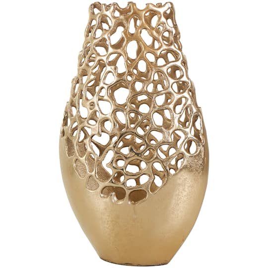 15" Gold Aluminum Vase with Freeform Open Lattice